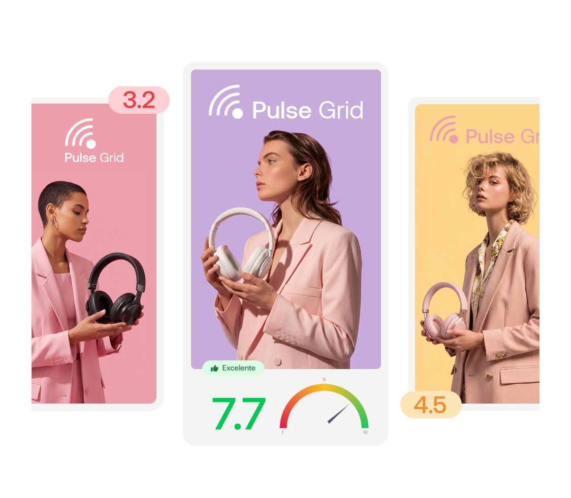 Tres perfiles con auriculares biométricos como visual de Impact Score